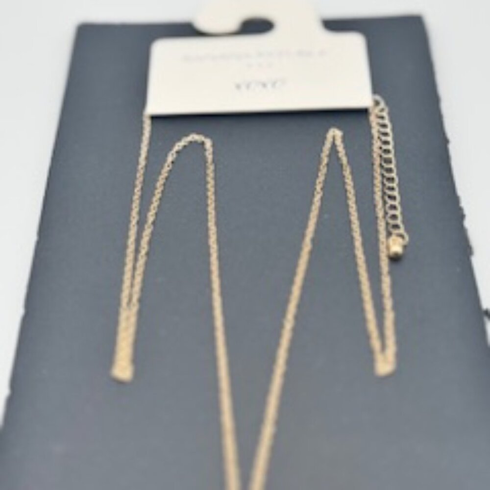 Banana Republic XOXO Gold Silver Toned Hammered Chain Tassel Necklace - Picture 2 of 6